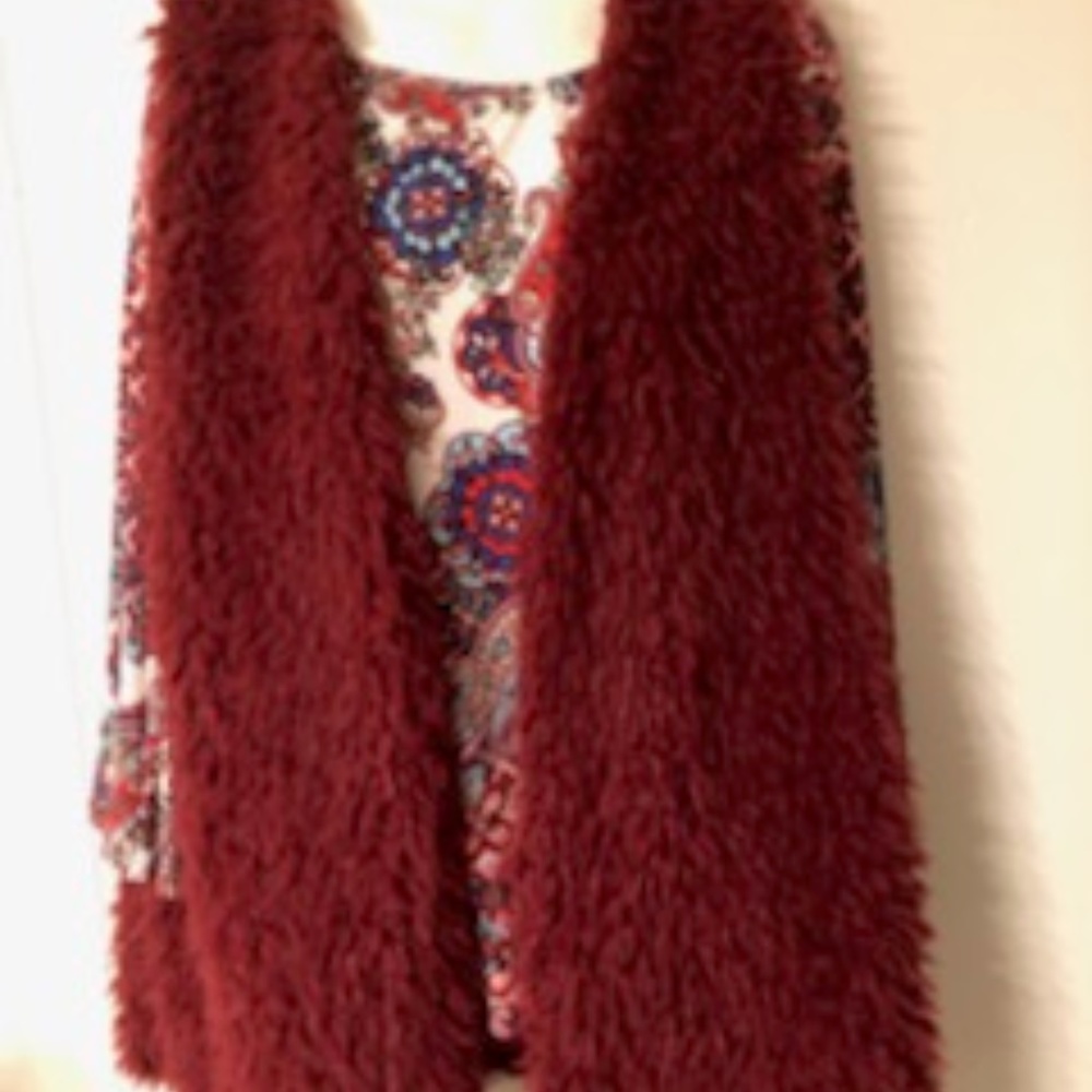 wine colored faux sherpa vest